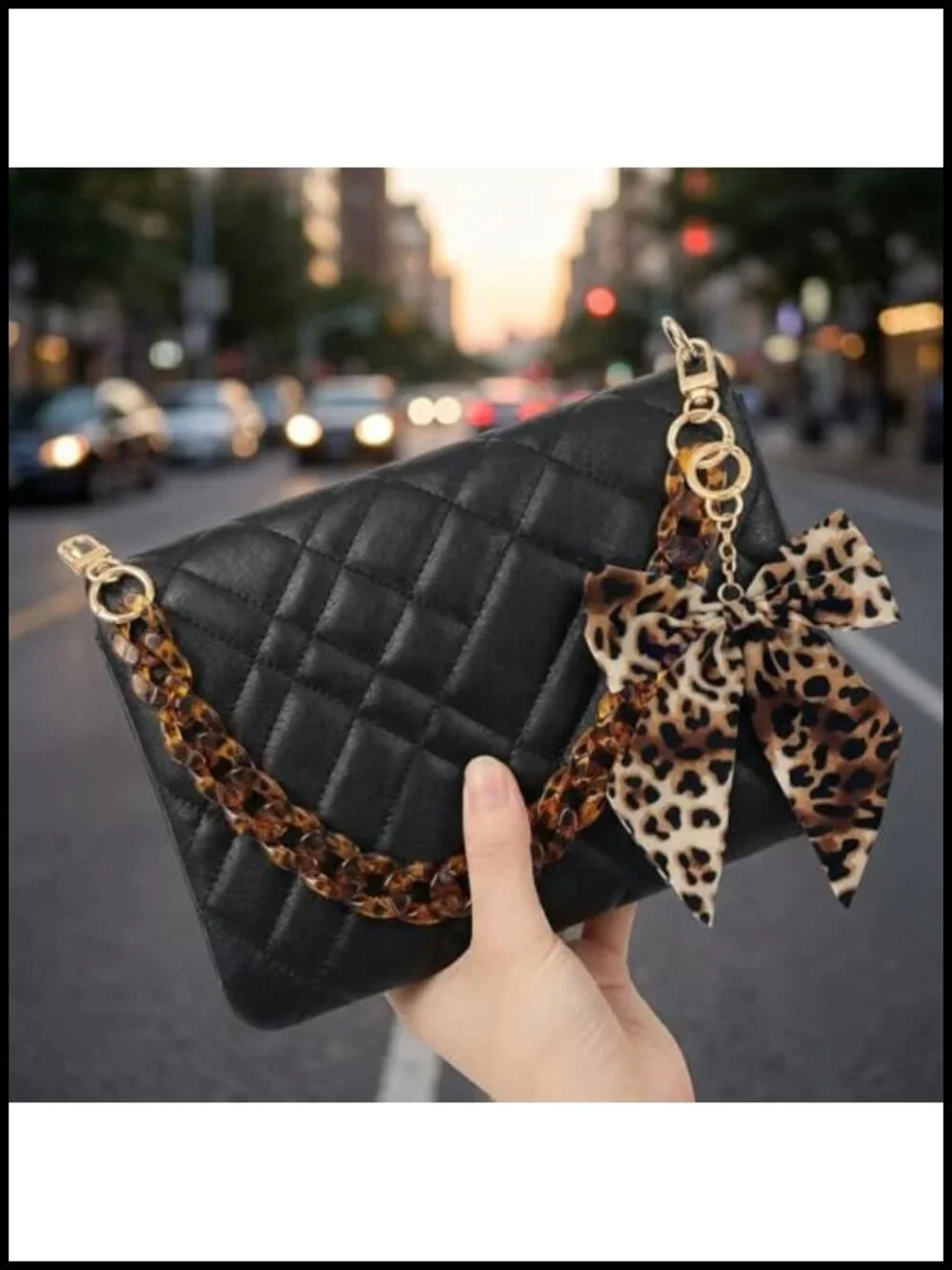 Leopard Bow Purse Charm Keychain with Bag Chain